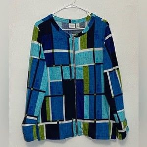 Chico’s Weekends Blue Color Block zip Jacket. Sz L - Chico’s 2 (sz 12) see chart